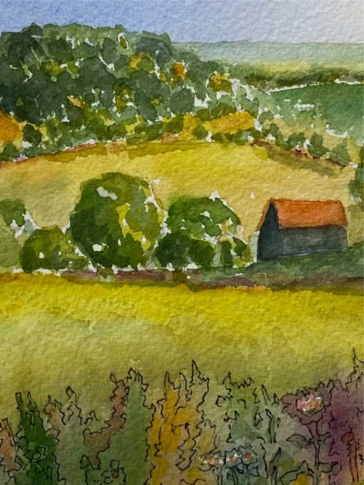 Farm Garden with Flowers and Cardinal
