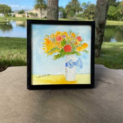 Flowers in a Vase with Ribbon