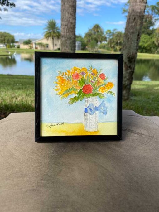Flowers in a Vase with Ribbon