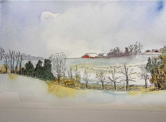 Evy-Okerstrom-March-Blog-Hub-Class-wc-pen-and-ink-value-study-Winter-Landscape-IMG-5422