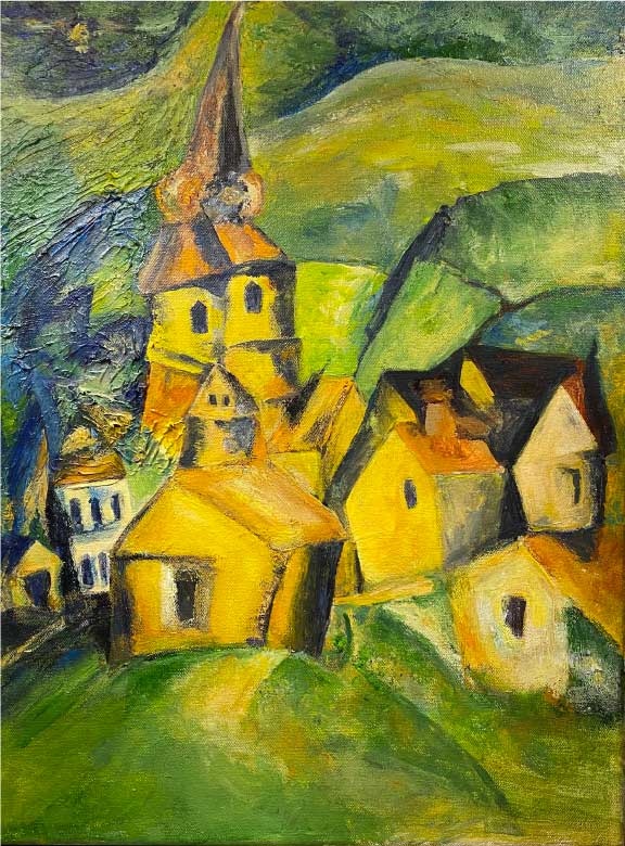 Evy-Okerstrom-Village-Scene-after-Lyonel-Feininger