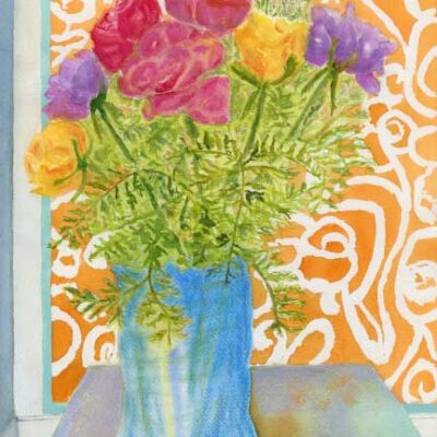 Flowers in a Blue Vase